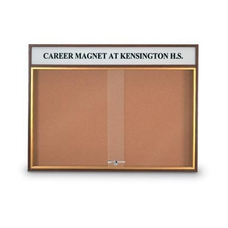 United Visual Products Sliding Door Wood Corkboard, 48"x36", Head UV9003OCH-WALNUT-CORK